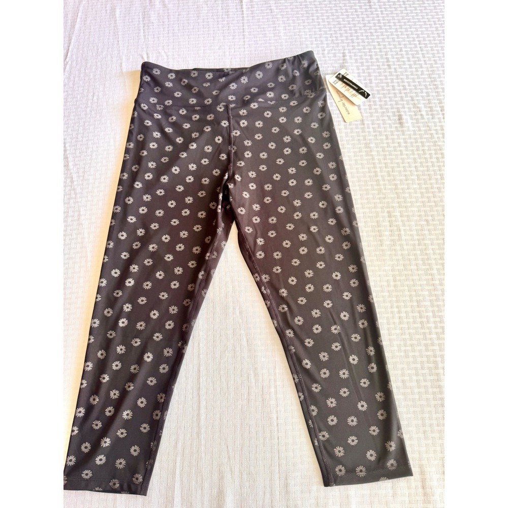 Nanette Lepore Play Floral Compression Leggings Black Grey Daisy XL 89N32RL252